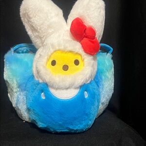 Plush Peeps Bunny Character basket with Red Bow